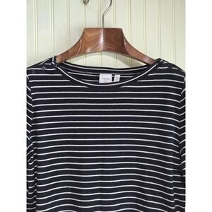 Rafaella Sport Studio Shirt Womens Large Black White Striped 3/4 Sleeve Boatneck